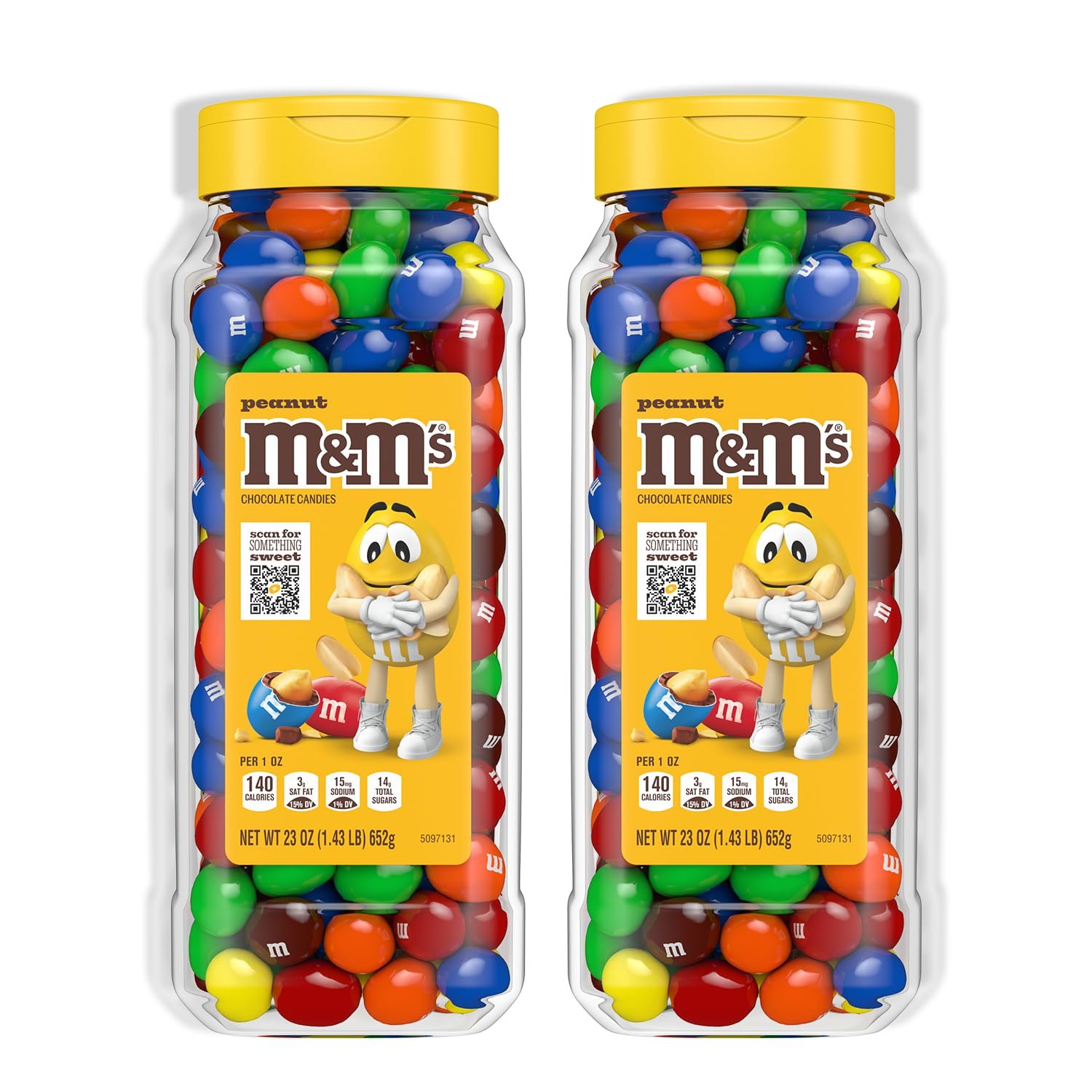M&M’s Peanut Chocolate Candy Party Size Jar, Resealable Container, 23 oz (652g), Pack of 2