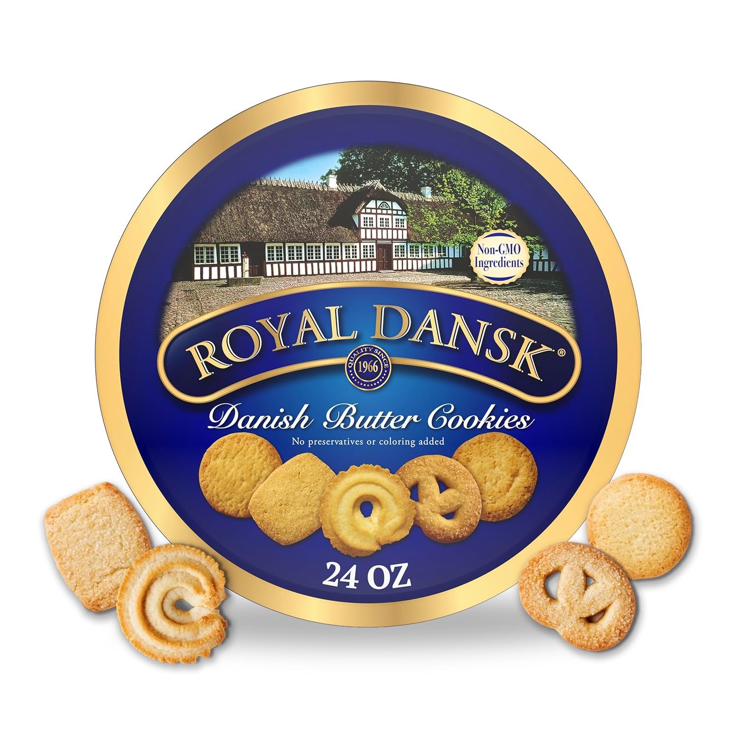 Royal Dansk Danish Butter Cookies, Traditional Assorted Butter Cookies Tin, 24 oz (681g)